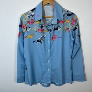 Espoir Equestrian Button Up Shirt Womens M Performance Horse Riding Western Blue
